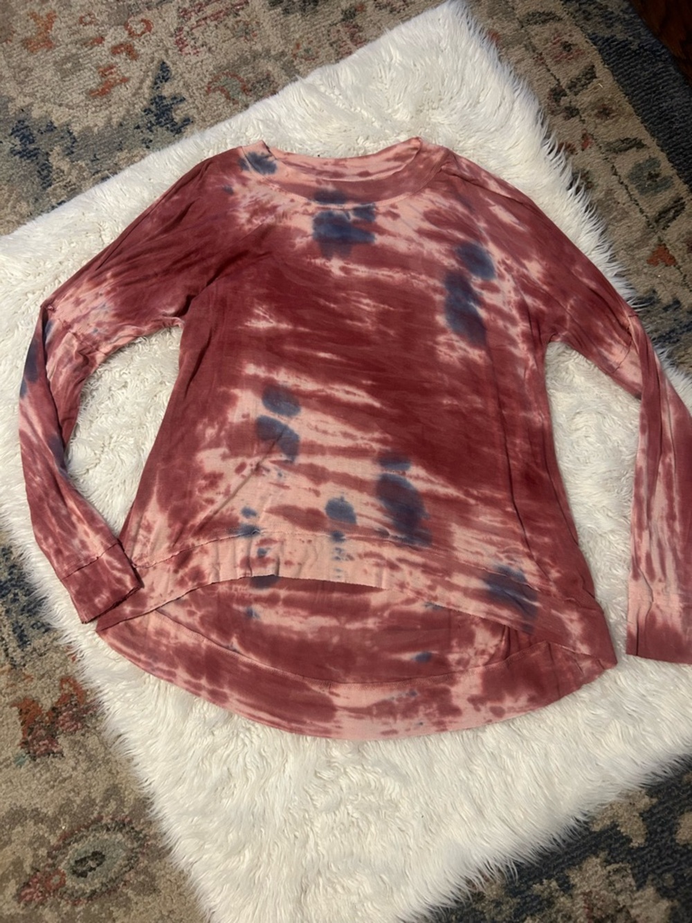 Wonderly Mauve and Navy Tie-Dye Long Sleeve Top